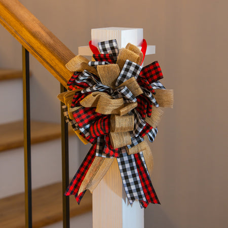 Oversized Tree Topper/Decor, Plaid & Burlap Bow