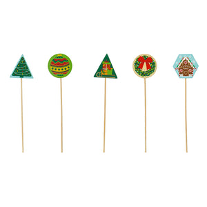 Wood Christmas Icons Plant Picks, Set of 5