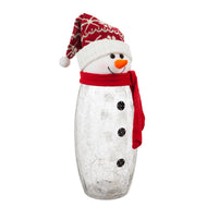 LED Glass Snowman with Knit Hat, Red, 16.5in