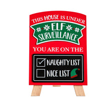 Load image into Gallery viewer, Wood Elf Surveillance Sign with Chalkboard, 12in
