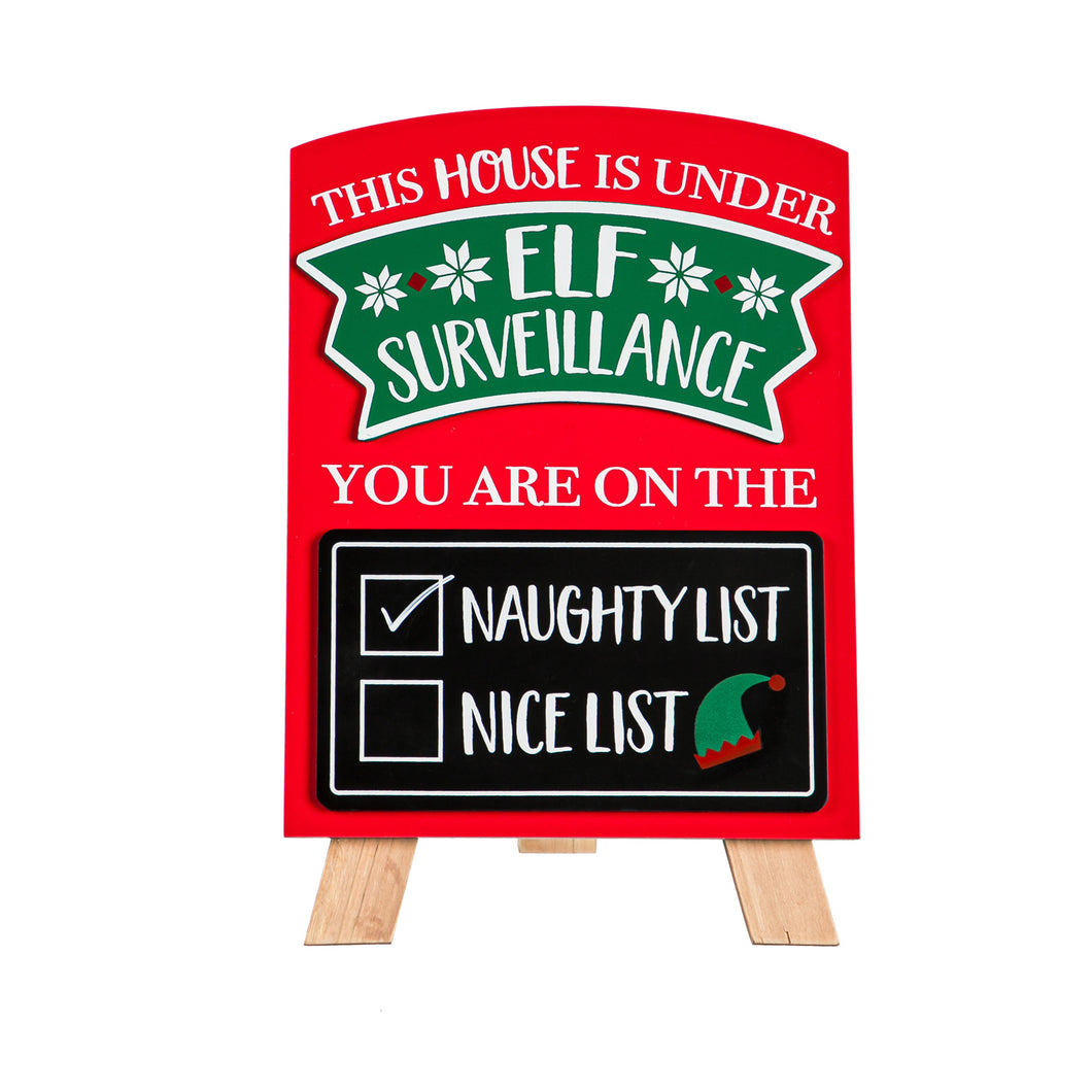 Wood Elf Surveillance Sign with Chalkboard, 12in