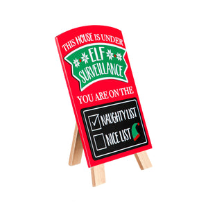 Wood Elf Surveillance Sign with Chalkboard, 12in