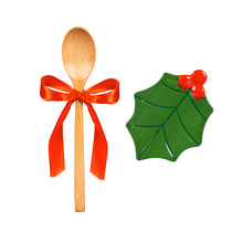 Load image into Gallery viewer, Christmas Ceramic Spoon Rest &amp; Wooden Spoon Set
