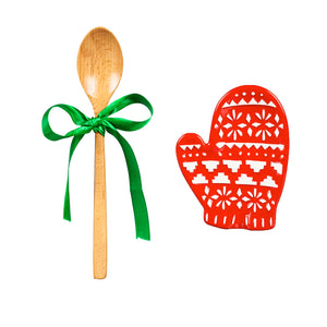 Christmas Ceramic Spoon Rest & Wooden Spoon Set