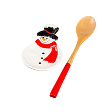 Load image into Gallery viewer, Snowman Ceramic Spoon Rest &amp; Wooden Spoon Set
