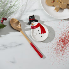 Load image into Gallery viewer, Snowman Ceramic Spoon Rest &amp; Wooden Spoon Set
