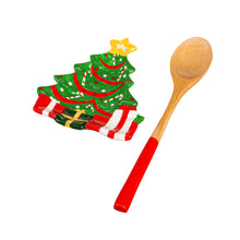 Load image into Gallery viewer, Xmas Tree Ceramic Spoon Rest &amp; Wooden Spoon Set
