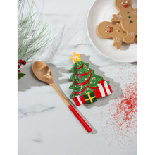 Load image into Gallery viewer, Xmas Tree Ceramic Spoon Rest &amp; Wooden Spoon Set
