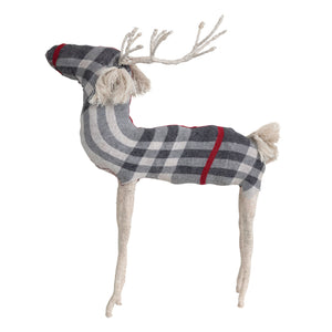 Cotton and Wire Plaid Reindeer Statue, 17in