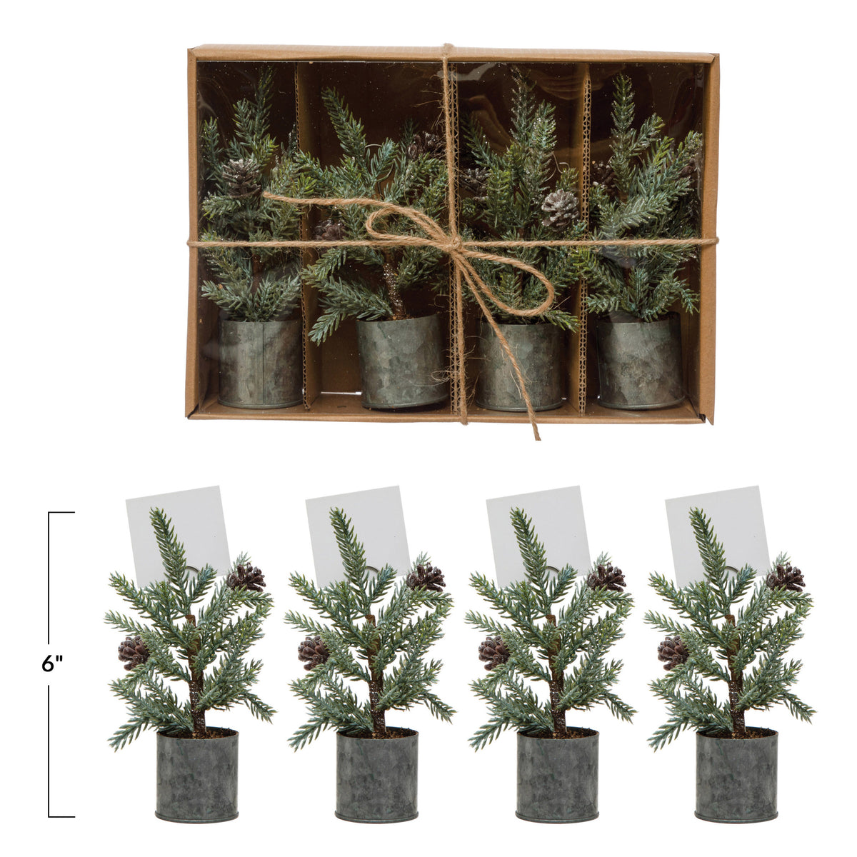 Faux Pine Tree Place Card/Photo Holder, Set of 4