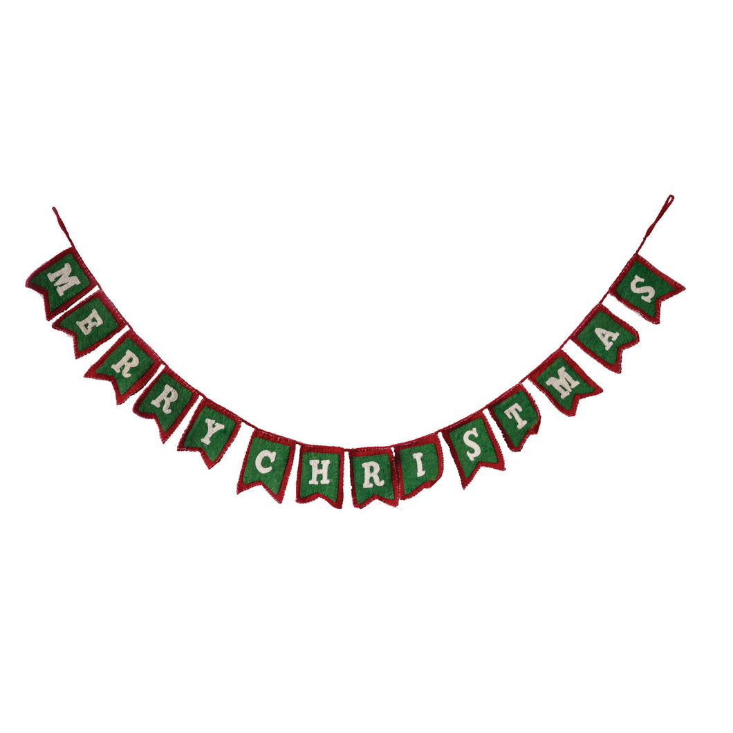 Wool Felt Merry Christmas Garland, 72in