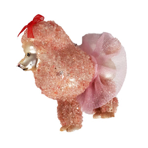 Glass Pink Poodle Ornament with Tutu, 4.25in