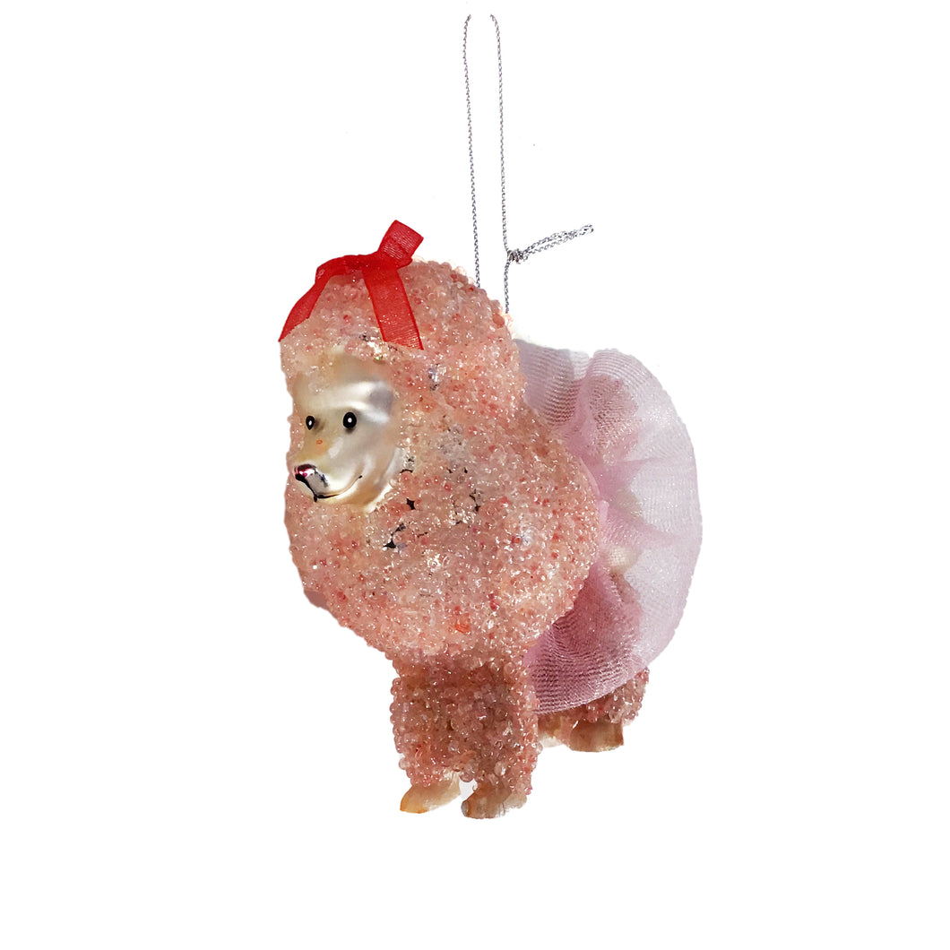 Glass Pink Poodle Ornament with Tutu, 4.25in
