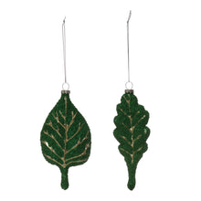 Load image into Gallery viewer, Glass Green &amp; Gold Beaded Leaf Ornament, 6in
