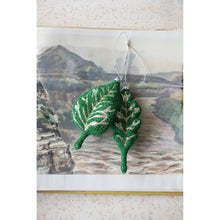 Load image into Gallery viewer, Glass Green &amp; Gold Beaded Leaf Ornament, 6in
