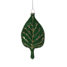 Load image into Gallery viewer, Glass Green &amp; Gold Beaded Leaf Ornament, 6in
