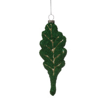 Load image into Gallery viewer, Glass Green &amp; Gold Beaded Leaf Ornament, 6in
