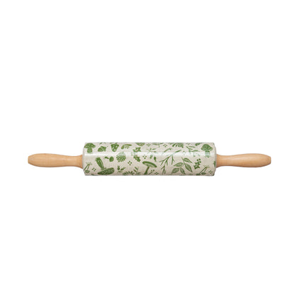 Stoneware Rolling Pin with Foliage Pattern