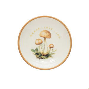 Stoneware Plate with Mushroom & Greeting, 3in