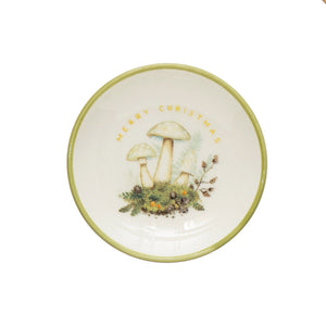 Stoneware Plate with Mushroom & Greeting, 3in