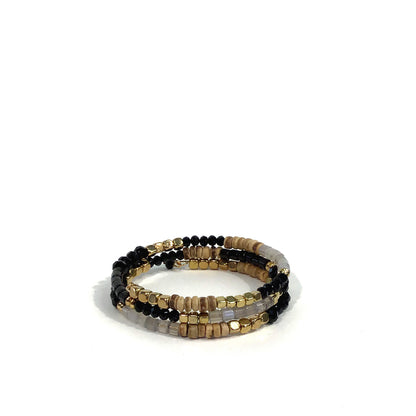 Gina Three Strand Memory Wire Bracelet, Black