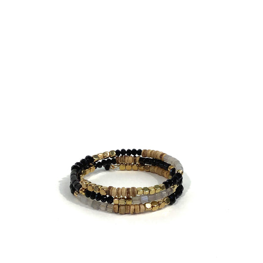 Gina Three Strand Memory Wire Bracelet, Black