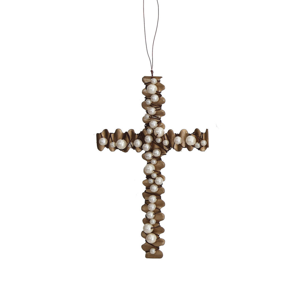 Wire Cross Ornament with Beaded Details, 7in