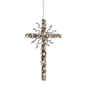 Wire Cross Ornament with Beaded Details, 7in