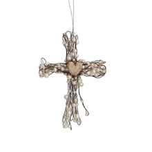 Load image into Gallery viewer, Wire Cross Ornament with Beaded Details, 7in
