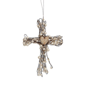 Wire Cross Ornament with Beaded Details, 7in