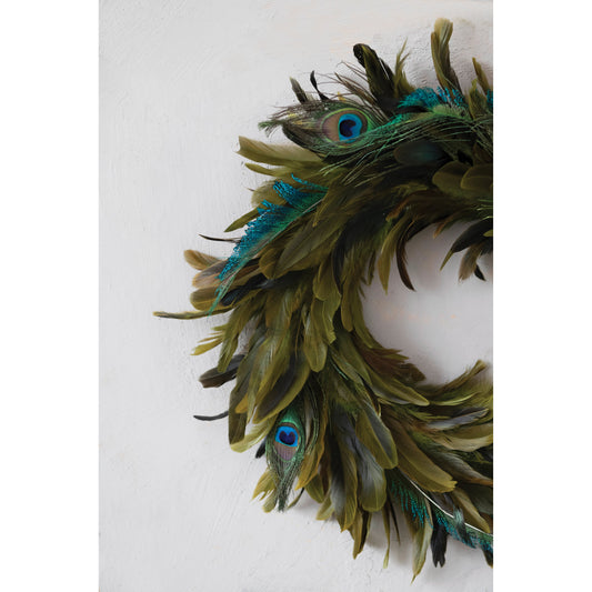 Peacock Feather Wreath, 15in