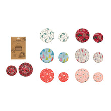 Load image into Gallery viewer, Christmas Print Round Beeswax Food Wraps, Set of 2
