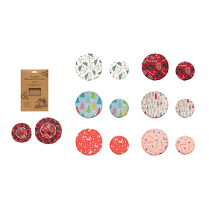 Christmas Print Round Beeswax Food Wraps, Set of 2