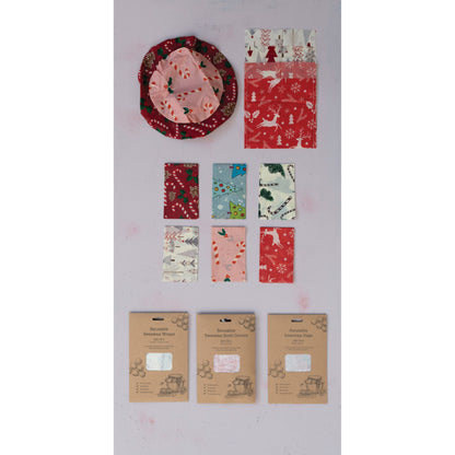 Christmas Print Round Beeswax Food Wraps, Set of 2
