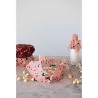 Christmas Print Round Beeswax Food Wraps, Set of 2