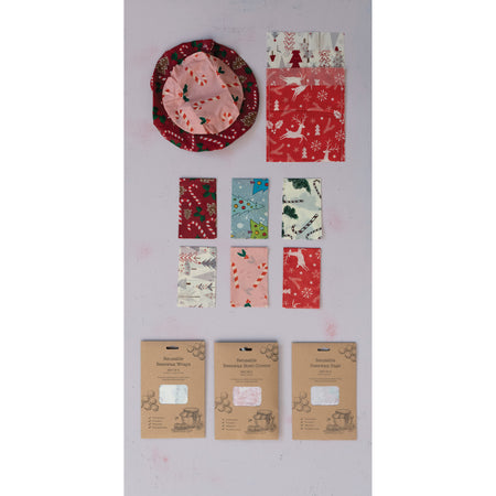 Christmas Print Beeswax Food Bags, Set of 2