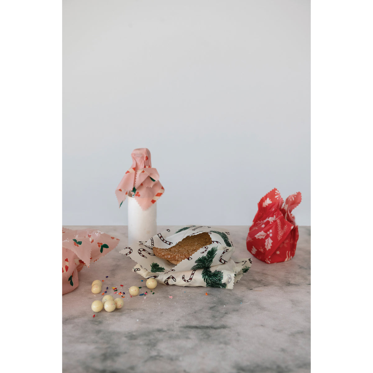 Christmas Print Beeswax Food Bags, Set of 2