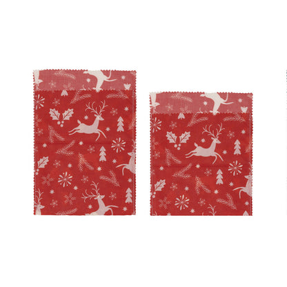 Christmas Print Beeswax Food Bags, Set of 2
