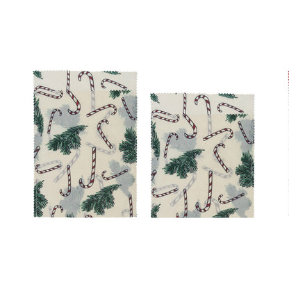 Christmas Print Beeswax Food Bags, Set of 2