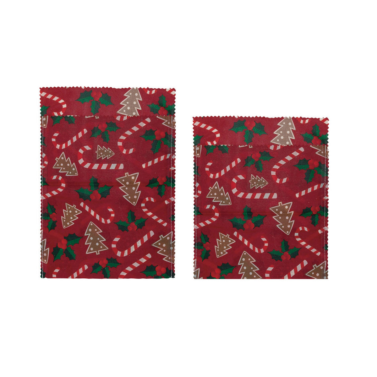 Christmas Print Beeswax Food Bags, Set of 2