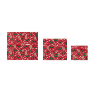 Christmas Print Beeswax Food Wraps, Set of 3