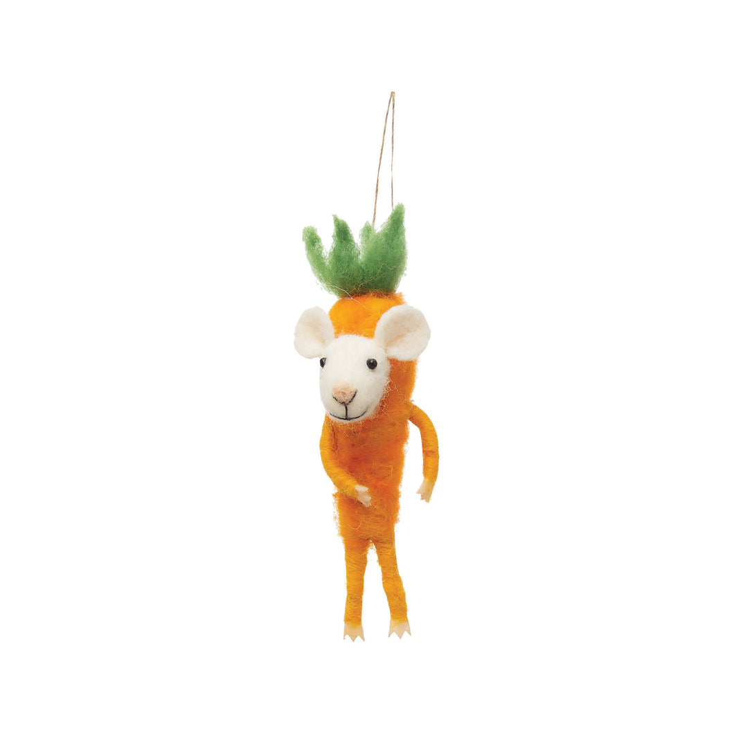 Wool Felt Mouse in Carrot Outfit Ornament, 6.5in