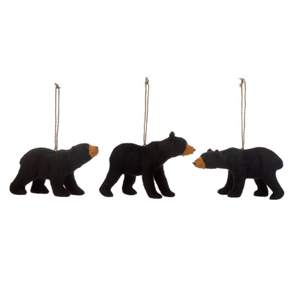 Faux Fur Black Bear Ornament, 3in