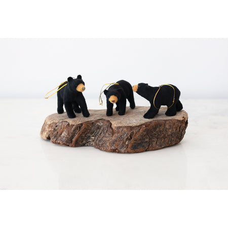 Faux Fur Black Bear Ornament, 3in