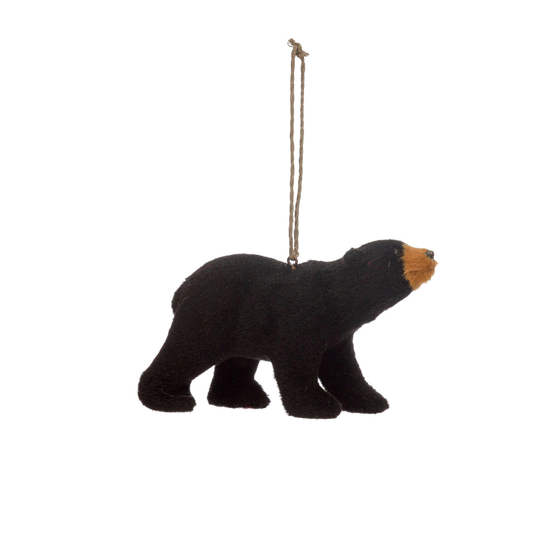 Faux Fur Black Bear Ornament, 3in