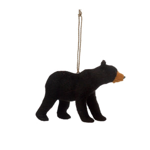 Faux Fur Black Bear Ornament, 3in