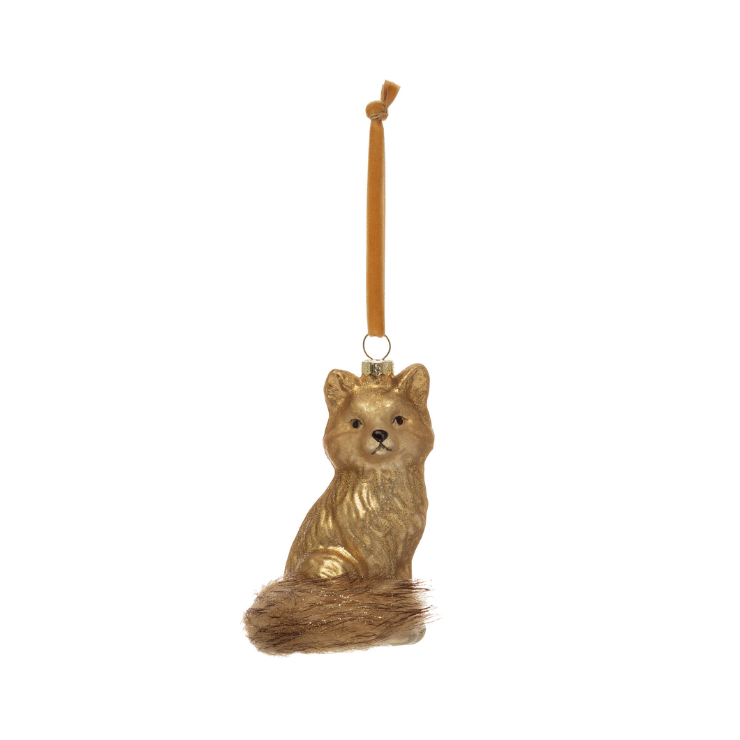 Mercury Glass Fox Ornament w/Faux Fur Tail, 4.75in