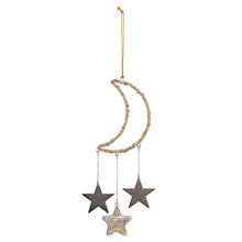 Load image into Gallery viewer, Beaded Moon and Stars Ornament, 11in
