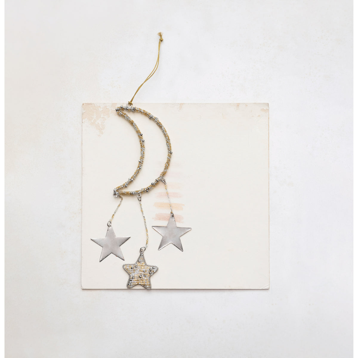 Beaded Moon and Stars Ornament, 11in