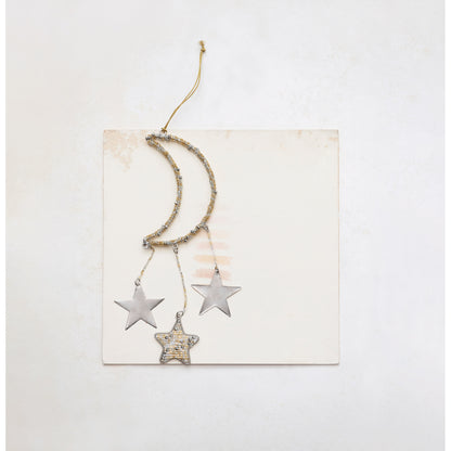 Beaded Moon and Stars Ornament, 11in